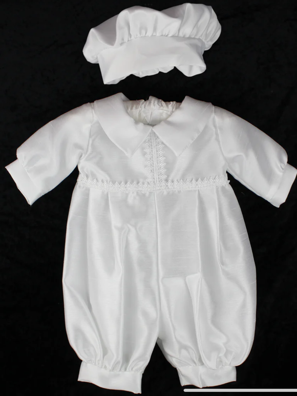 Tara lee white christening romper with matching hat 09231865