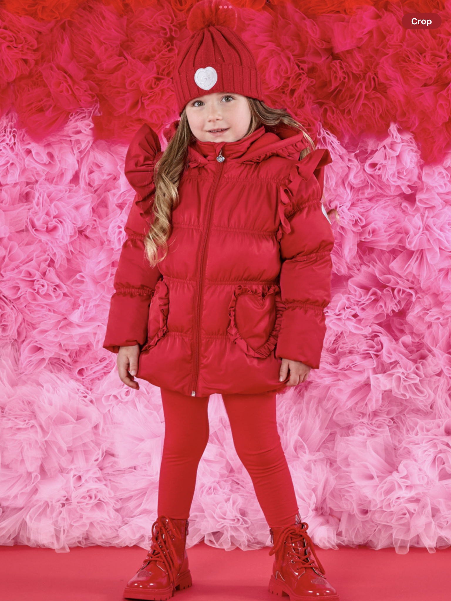 ADEE Girls Red Padded Jacket With Frilled Heart Pockets - LILIANA