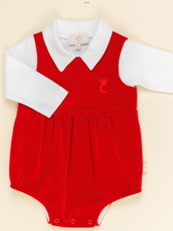 Caramelo kids boys red velvet romper.    08231821