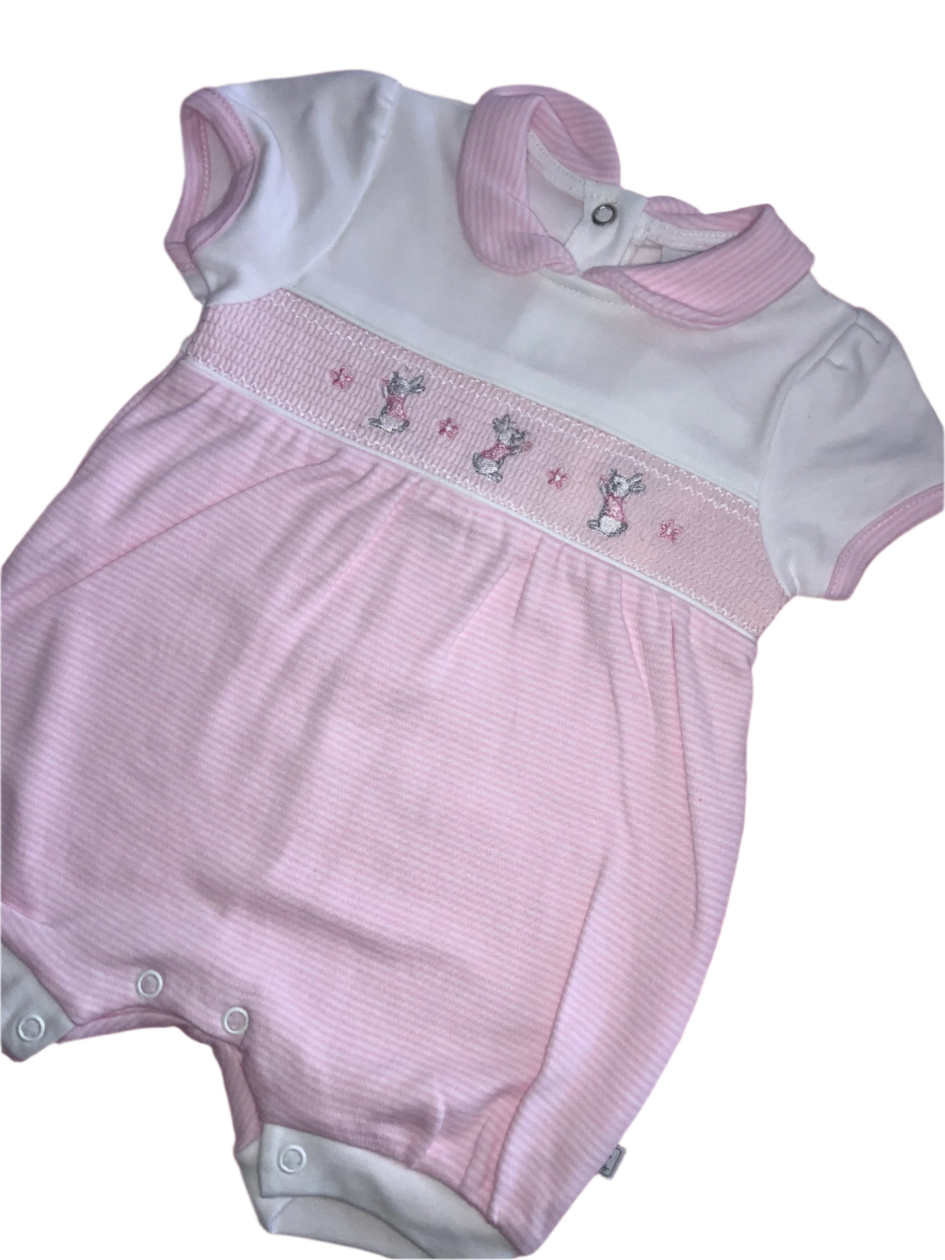 Dandelion smocked rabbit romper.  05231611