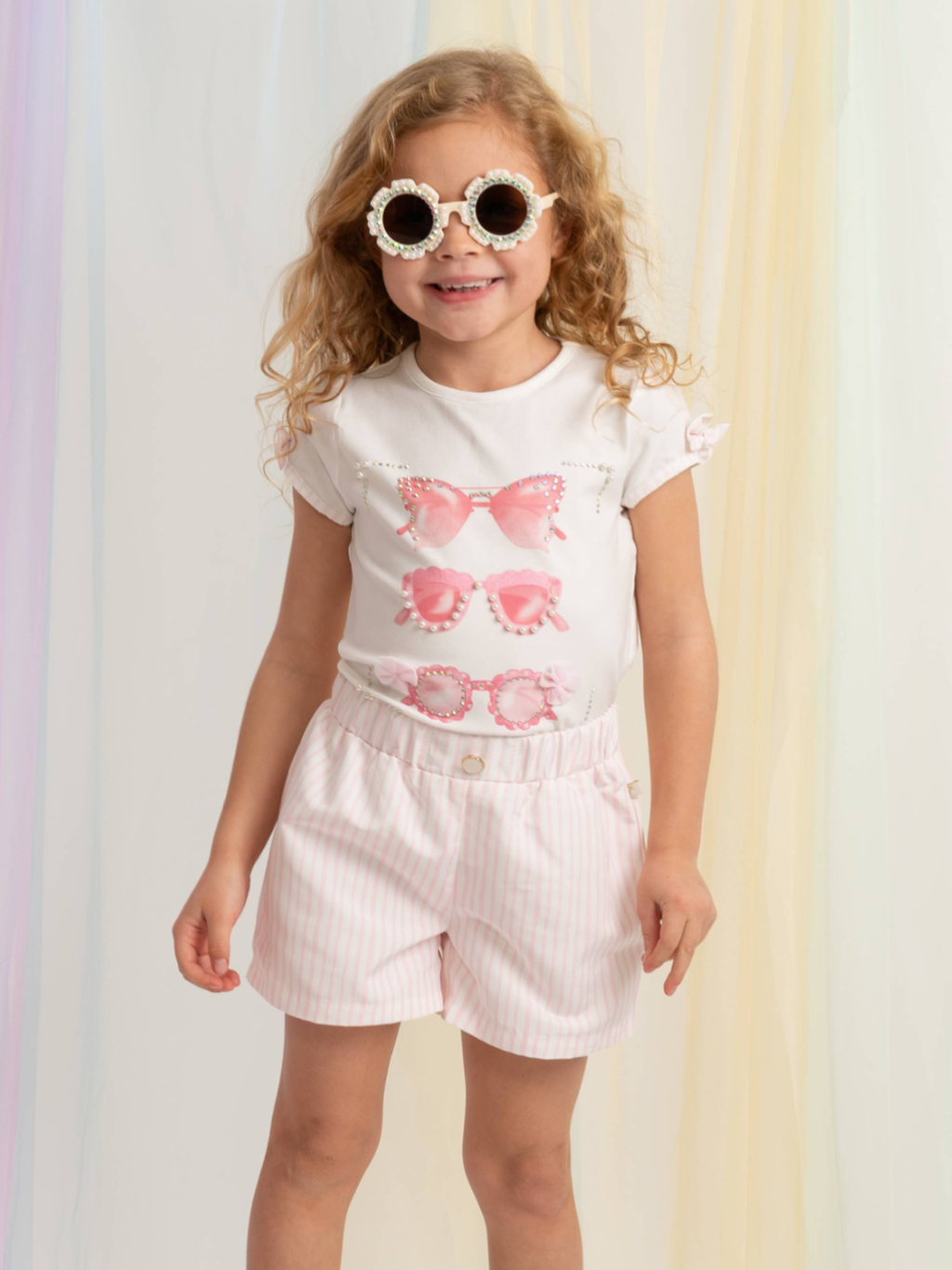 Caramelo Girls Pink Sunglasses Graphic Short Set  0226571