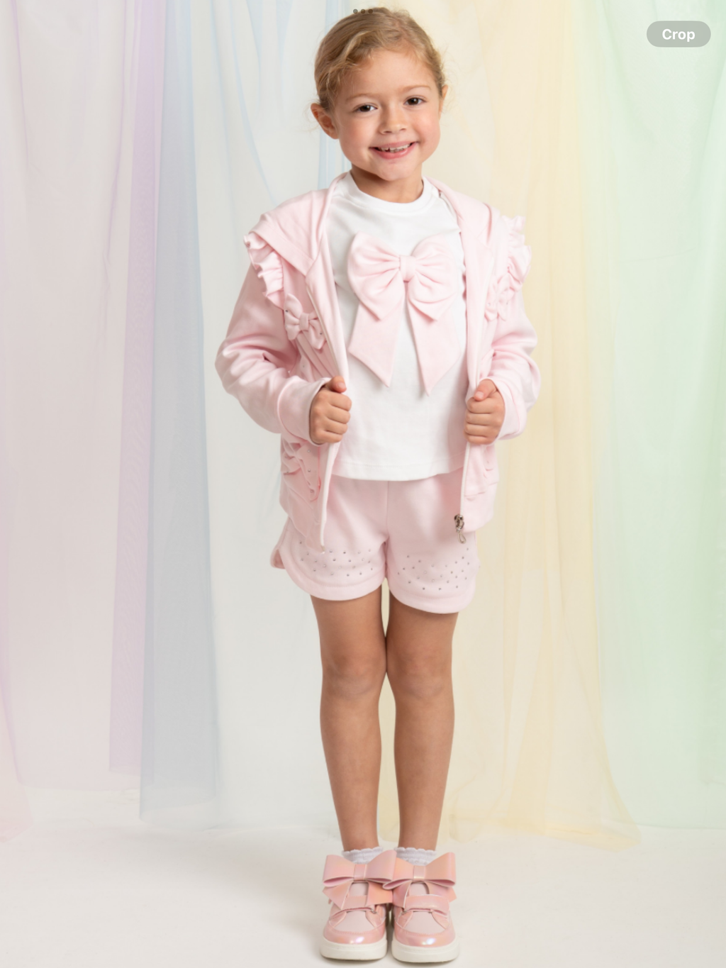 Pre order Caramelo Girls Pink 3 Piece Bow Tracksuit Short Set 0226579