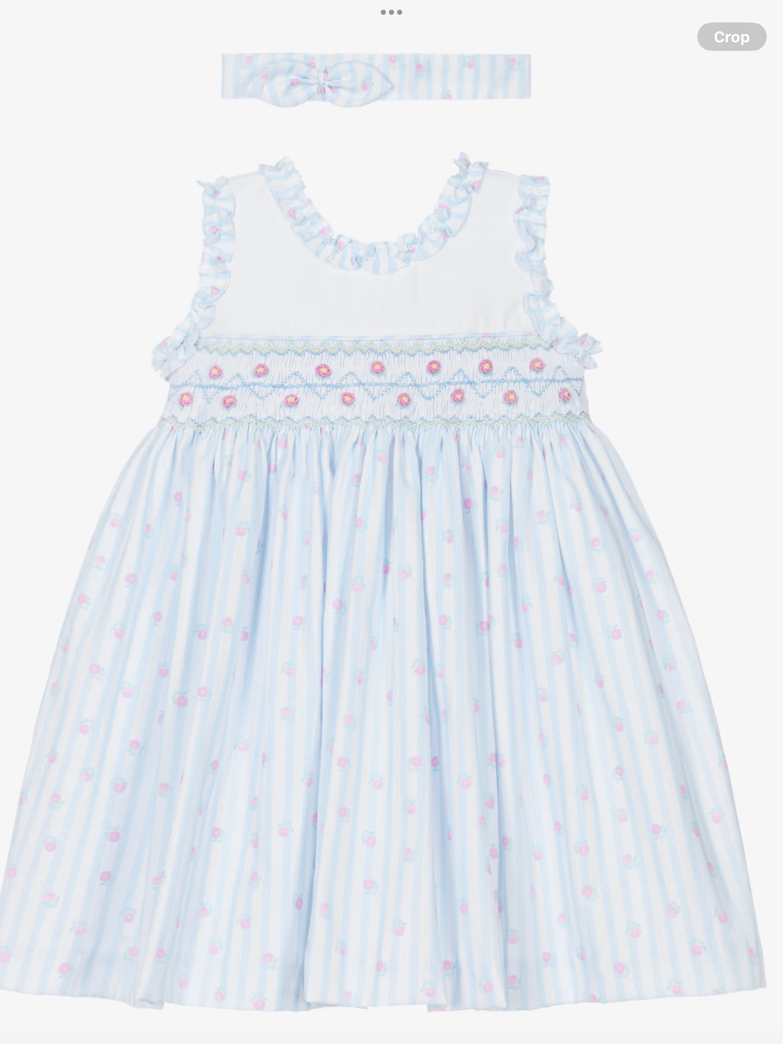 Pretty originals Girls Blue & White Striped Cotton Hand-Smocked Dress Set 0426732