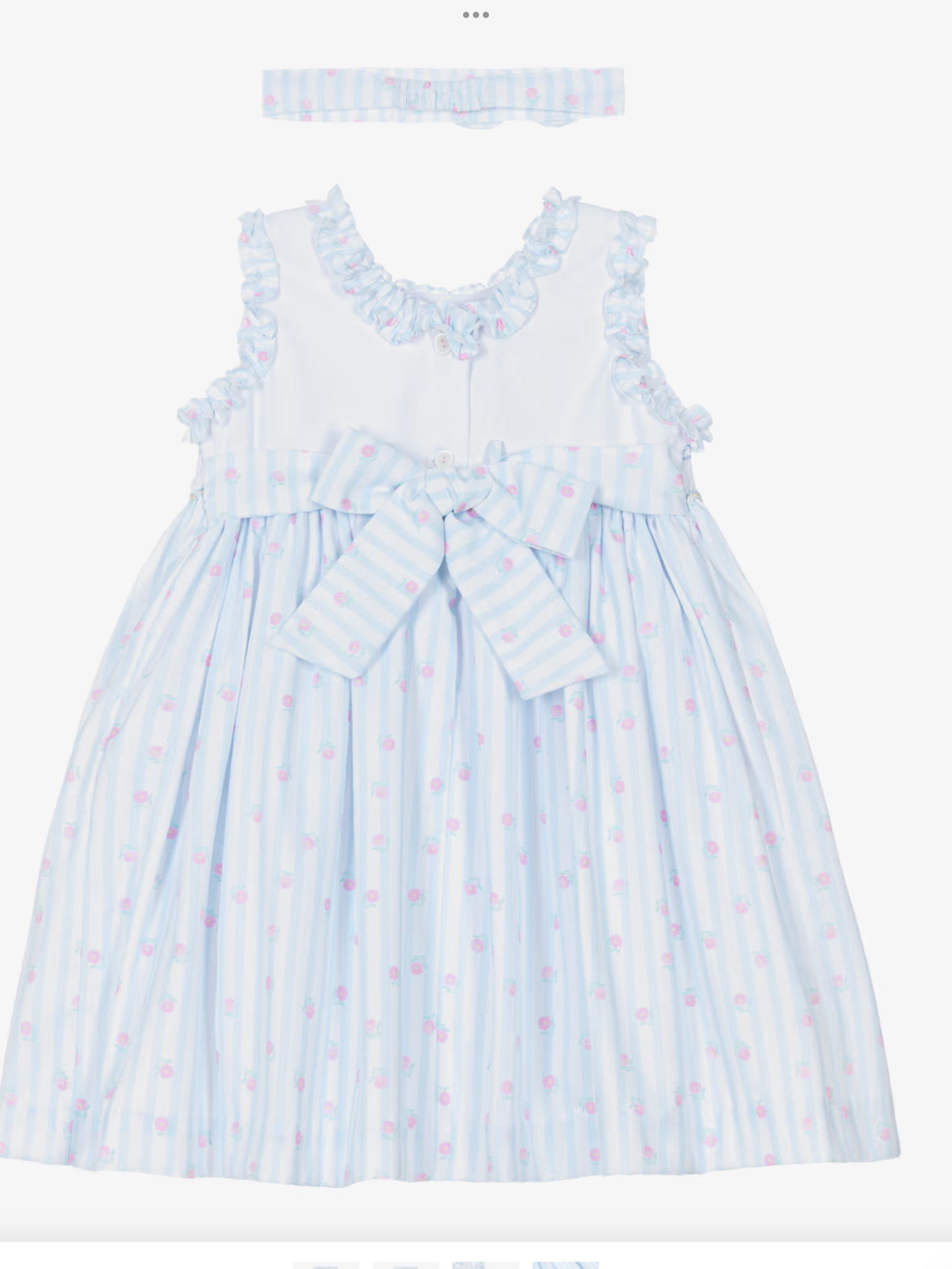 Pretty originals Girls Blue & White Striped Cotton Hand-Smocked Dress Set 0426732