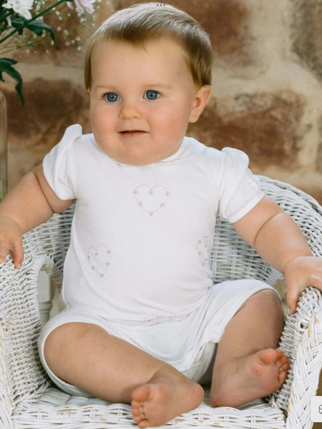 Emile et rose Jody White Girls Heart Embroidery Romper 012560