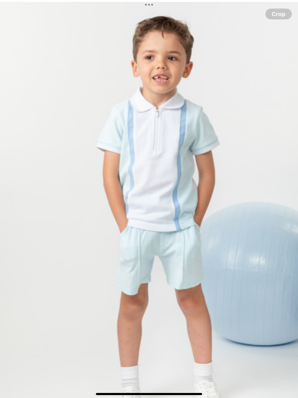 CARAMELO KIDS  BLUE CONTRAST ZIP POLO SHORT SET 012585