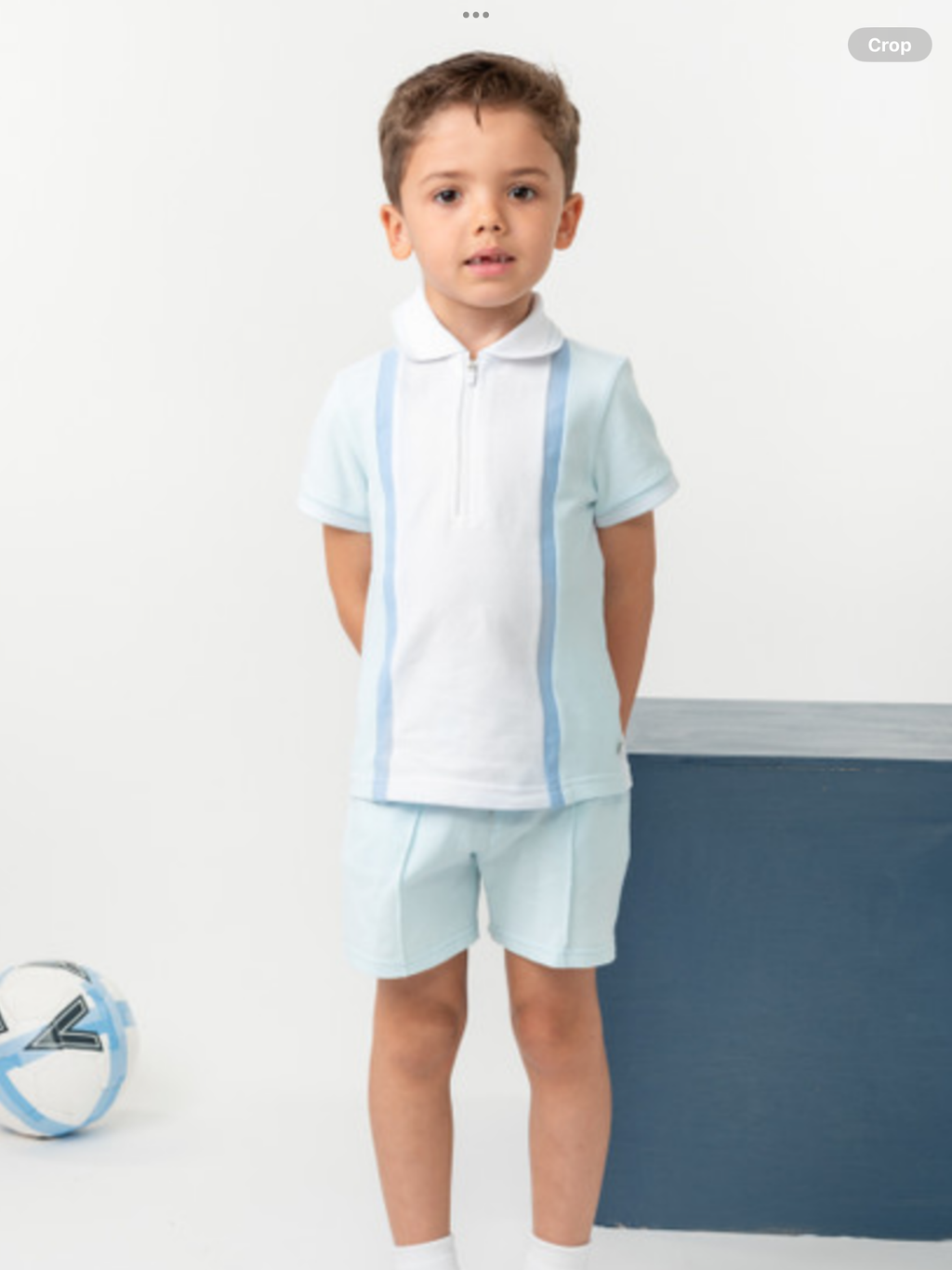 CARAMELO KIDS  BLUE CONTRAST ZIP POLO SHORT SET 012585