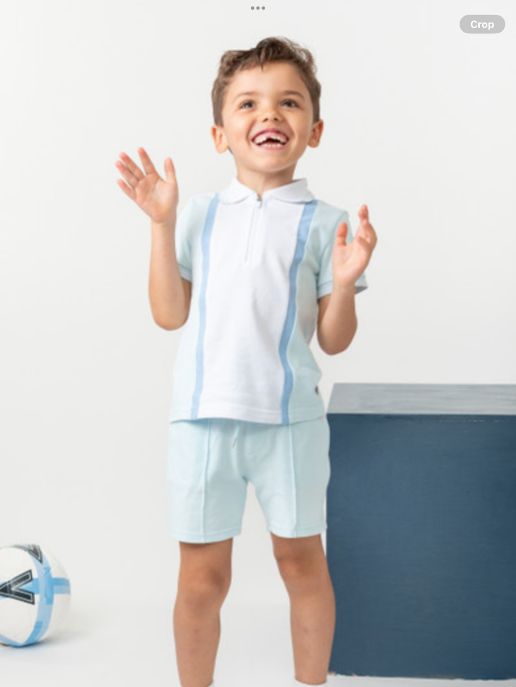 CARAMELO KIDS  BLUE CONTRAST ZIP POLO SHORT SET 012585