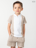 CARAMELO 344381 MINK CONTRAST ZIP POLO SHORT SET 012587
