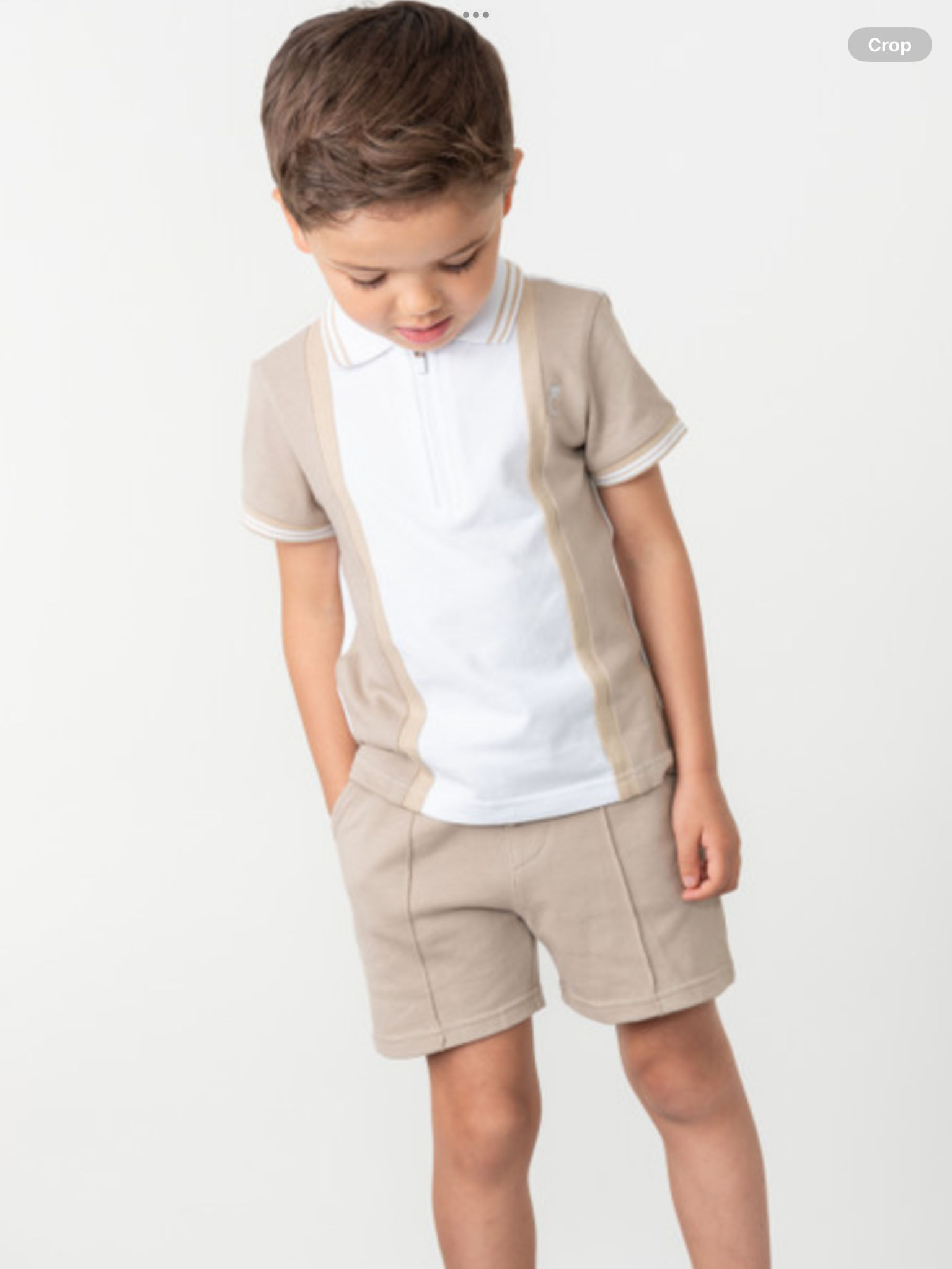 CARAMELO kids  344381 MINK CONTRAST ZIP POLO SHORT SET 012587