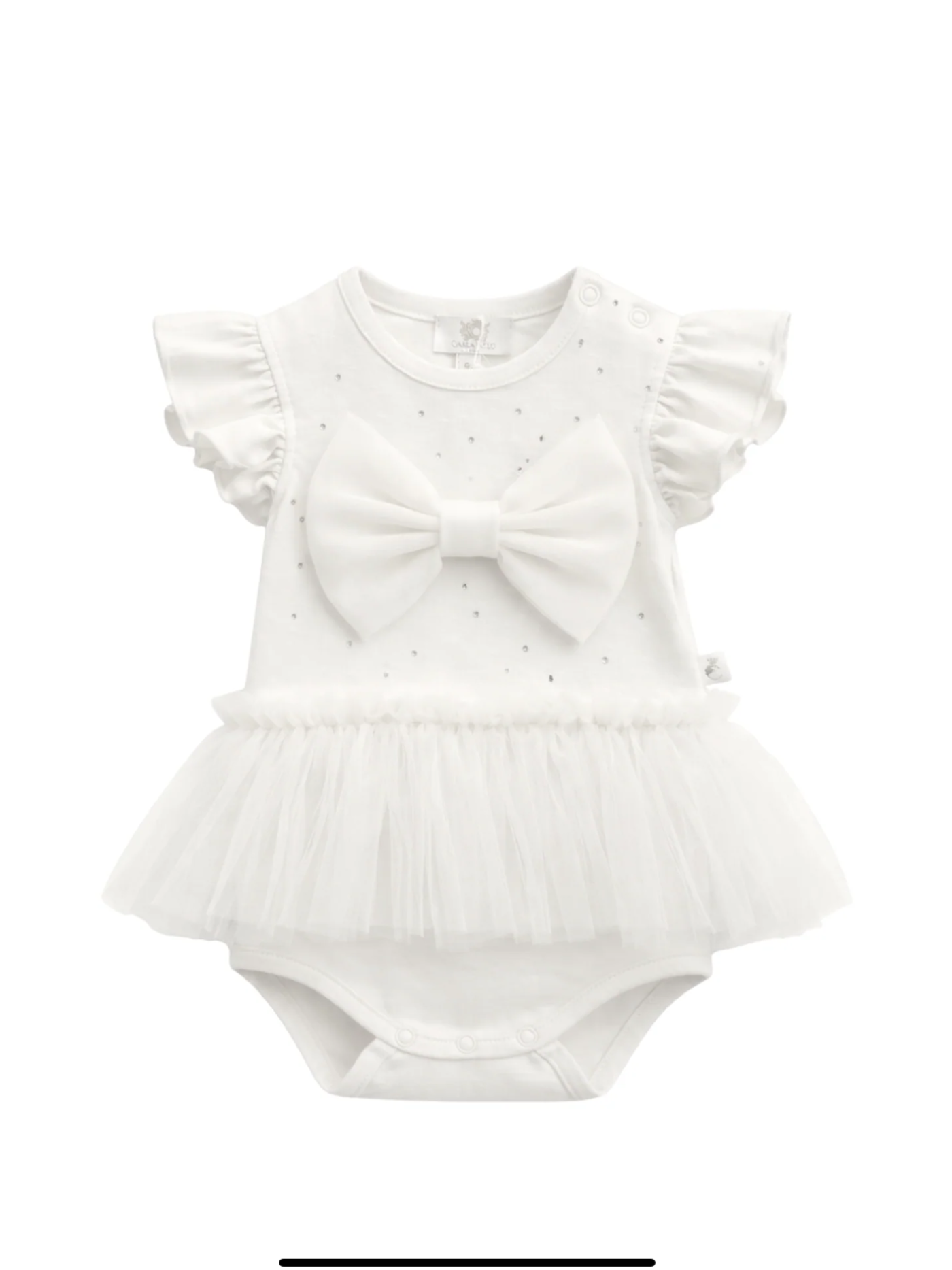 Caramelo Kids Ivory Tulle Bow Romper 0226569