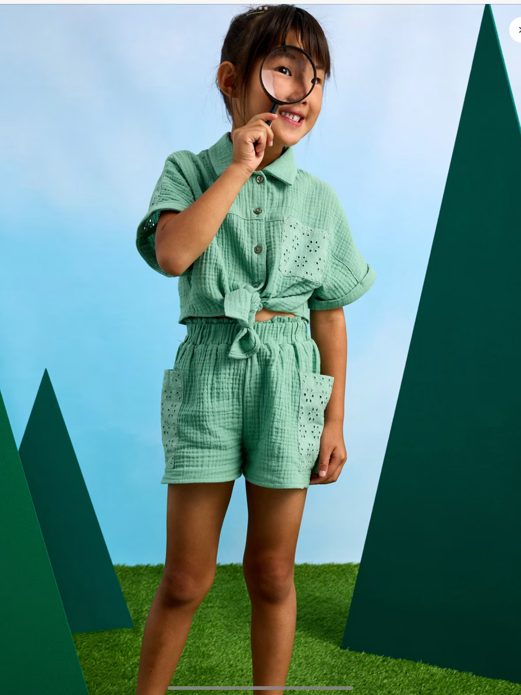 Girl openwork shorts and blouse set 0225176