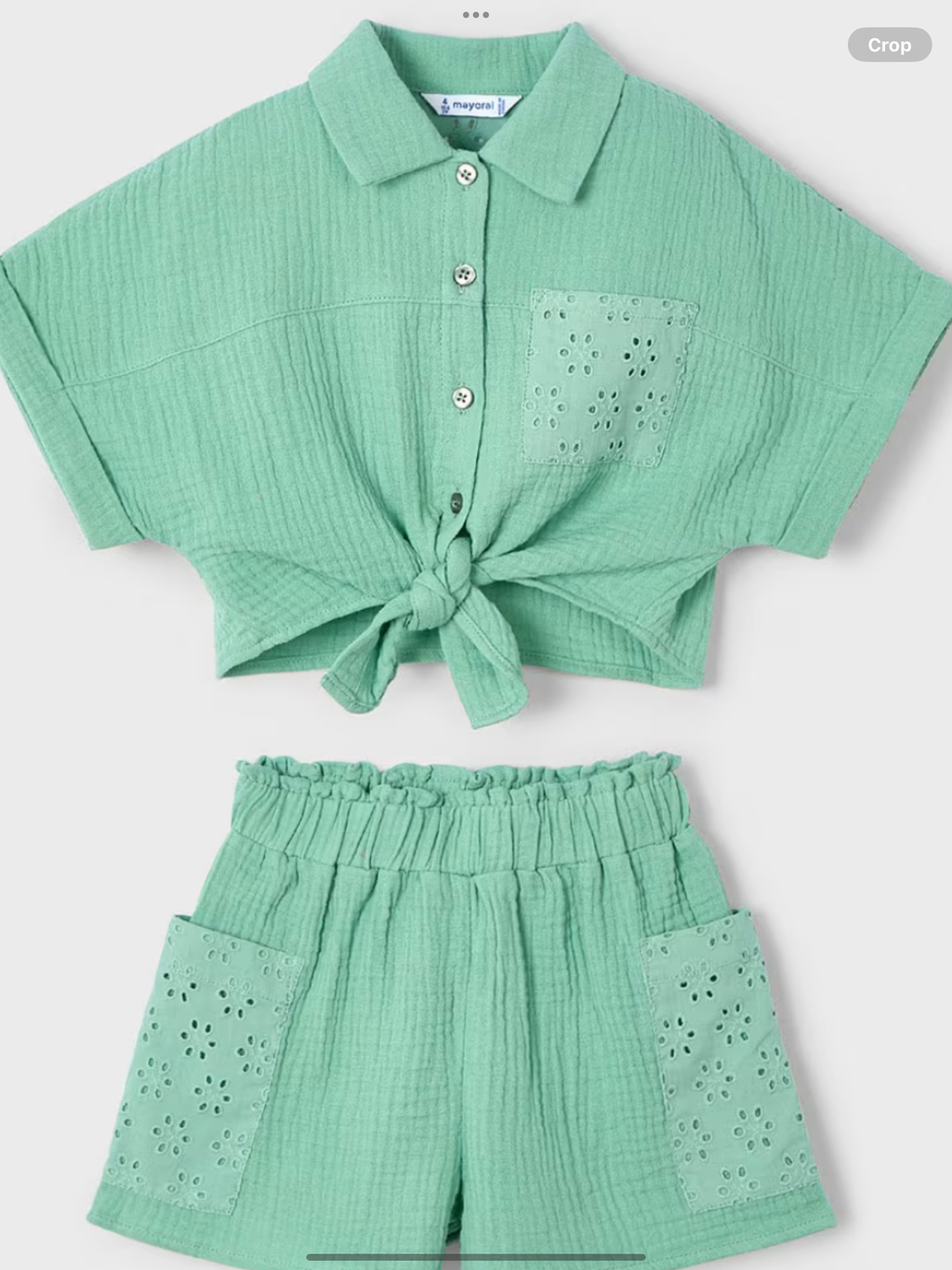 Girl openwork shorts and blouse set 0225176