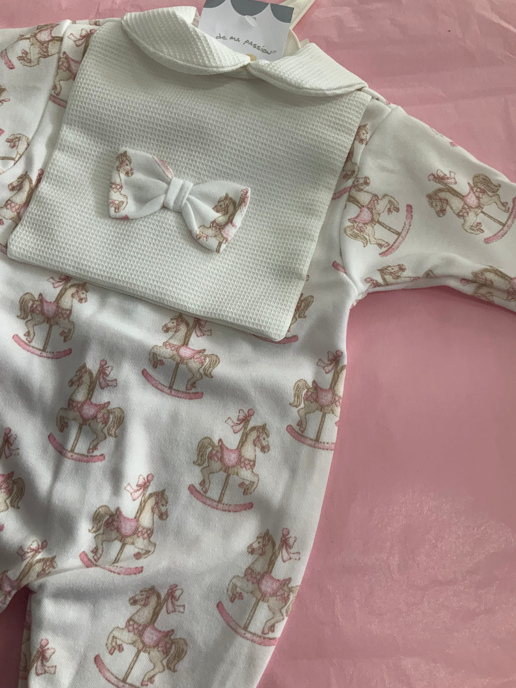 Pink and white rocking horse babygro 0626773