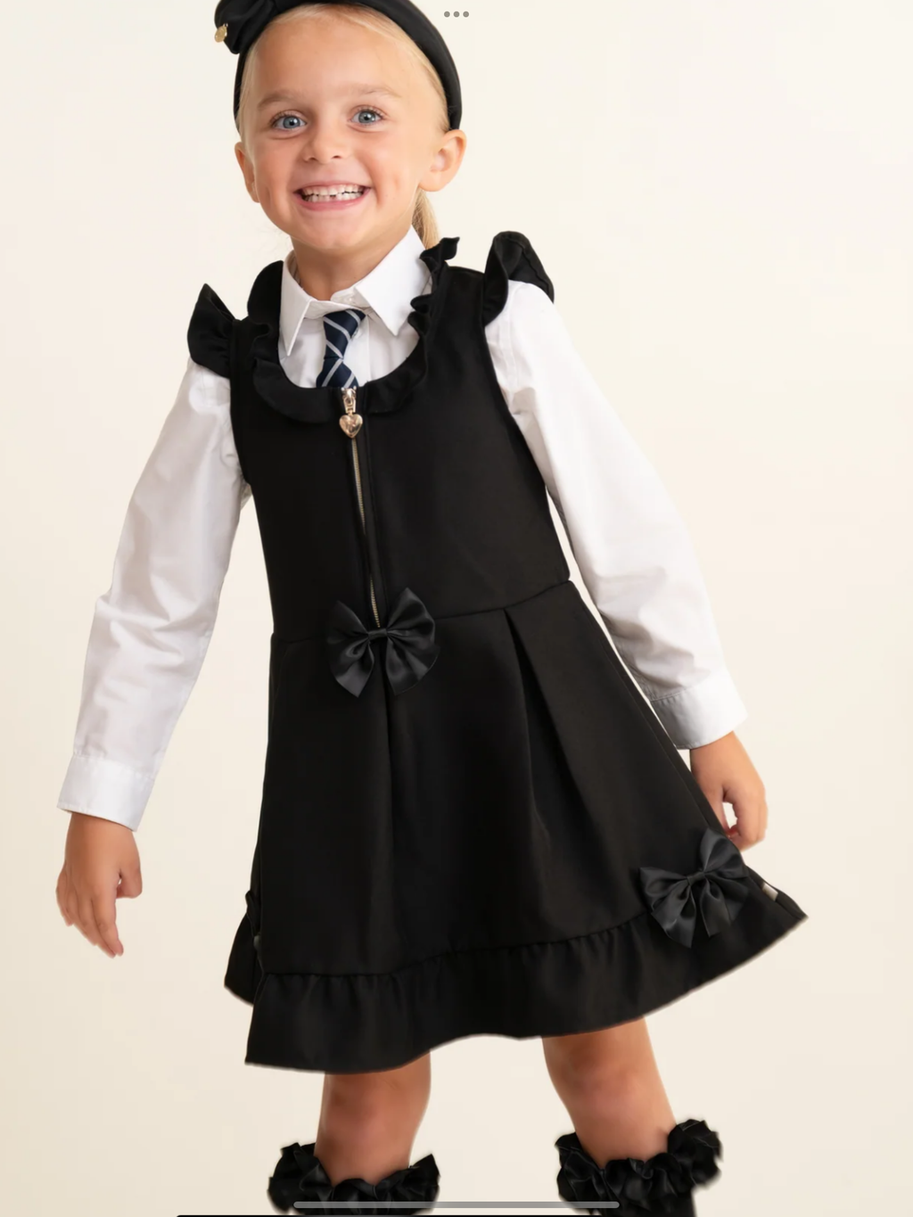Caramelo kids Black Zip Front Pinafore with Bow Details 0726786