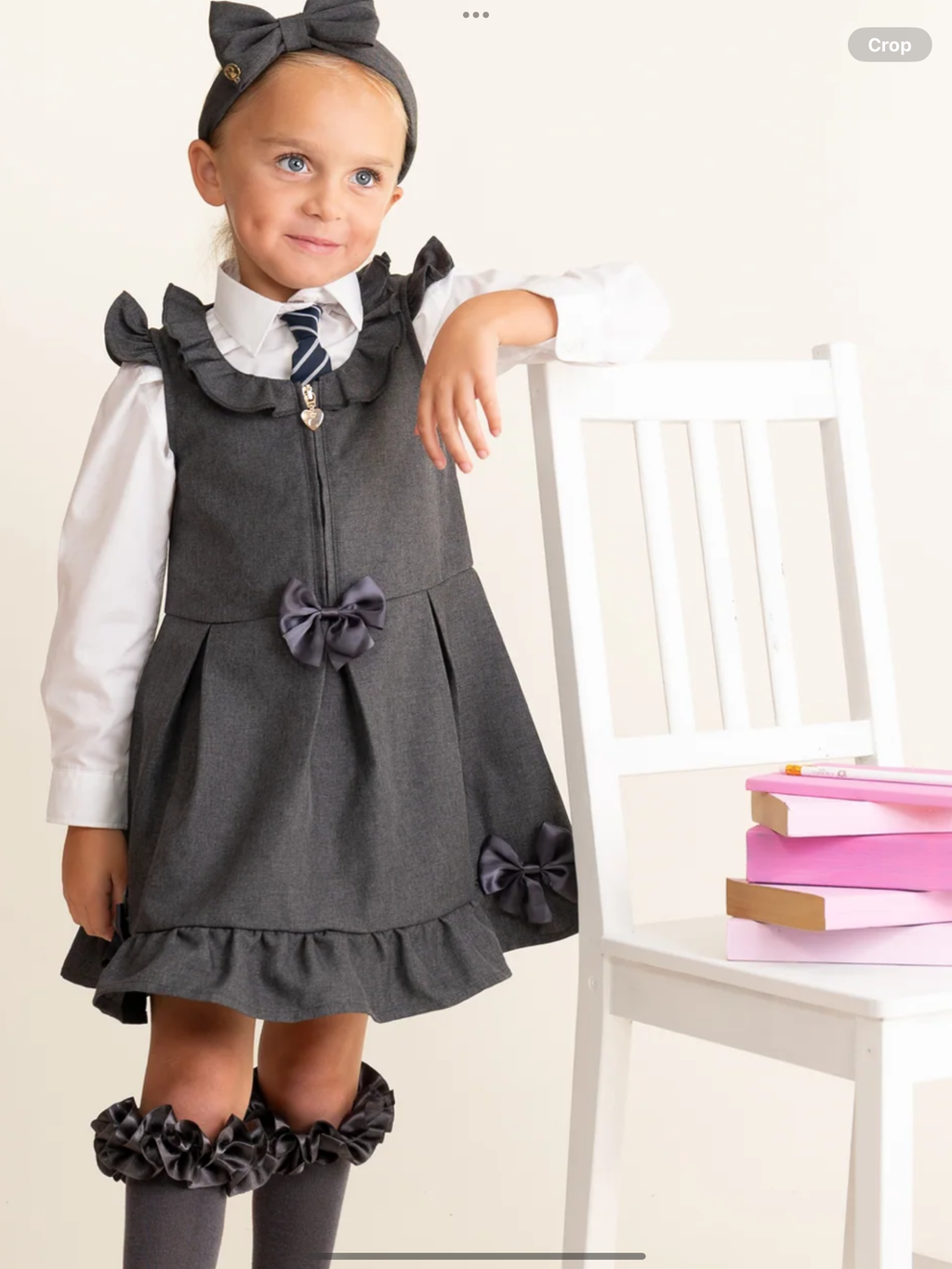 Caramelo kids Grey Zip Front Dress with Bow Details 0726788