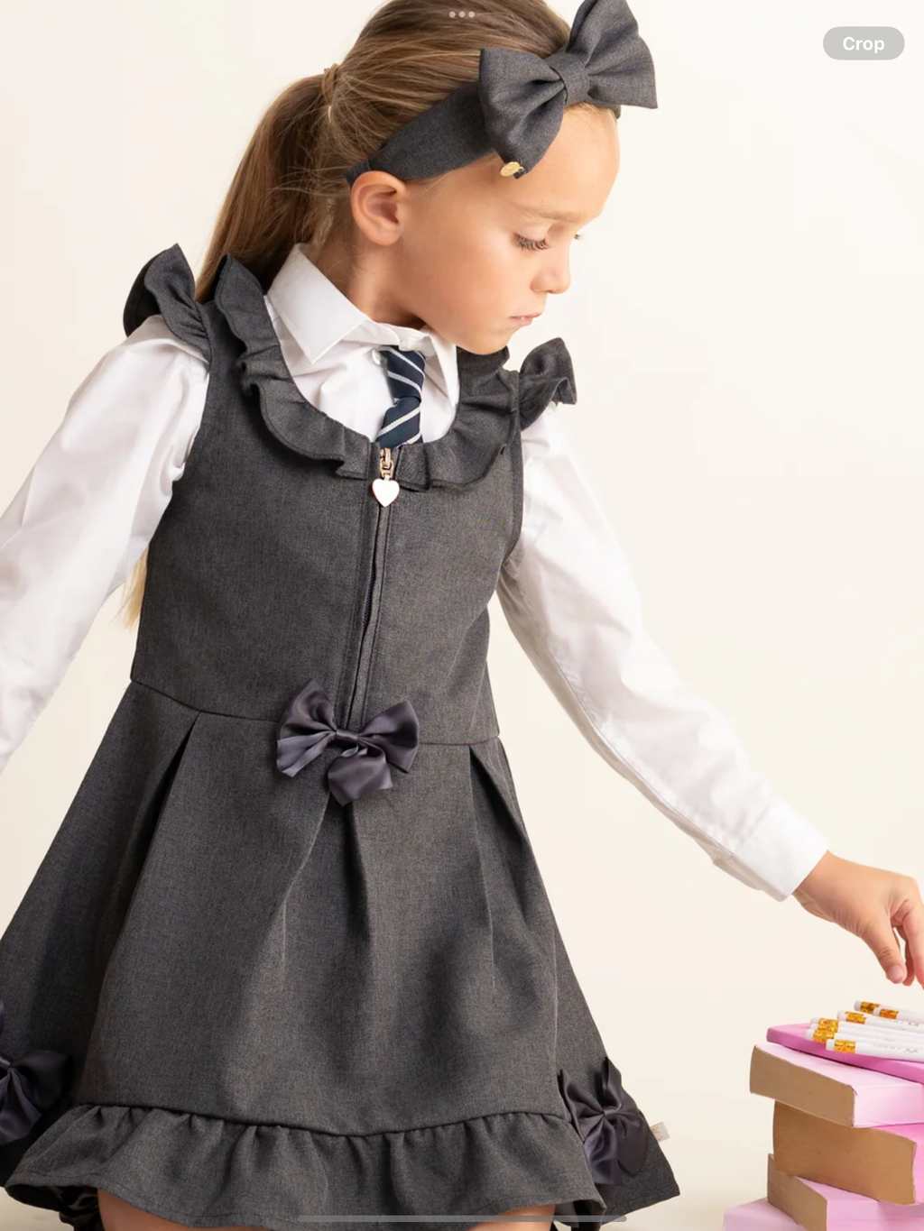 Caramelo kids Grey Zip Front Dress with Bow Details 0726788