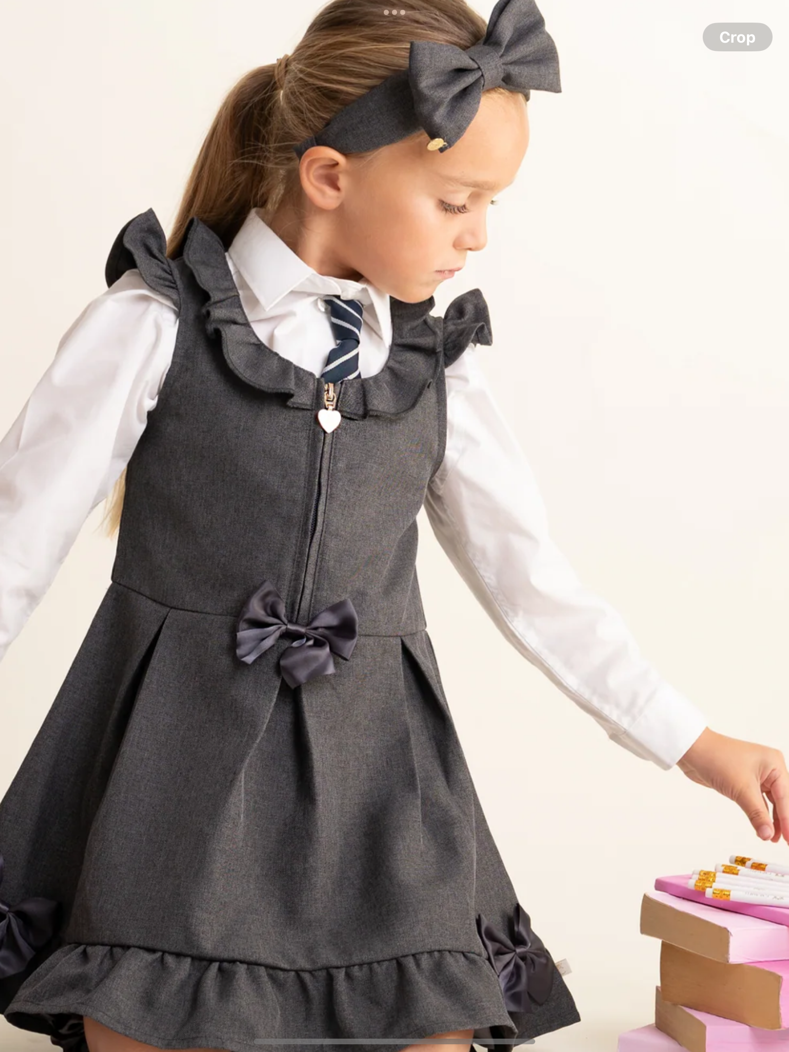 Caramelo kids Grey Zip Front Dress with Bow Details 0726788