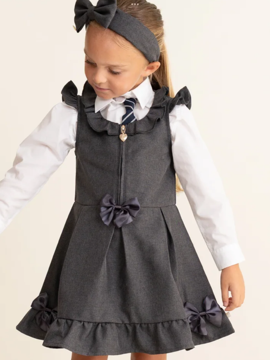 Caramelo kids Grey Zip Front Dress with Bow Details 0726788