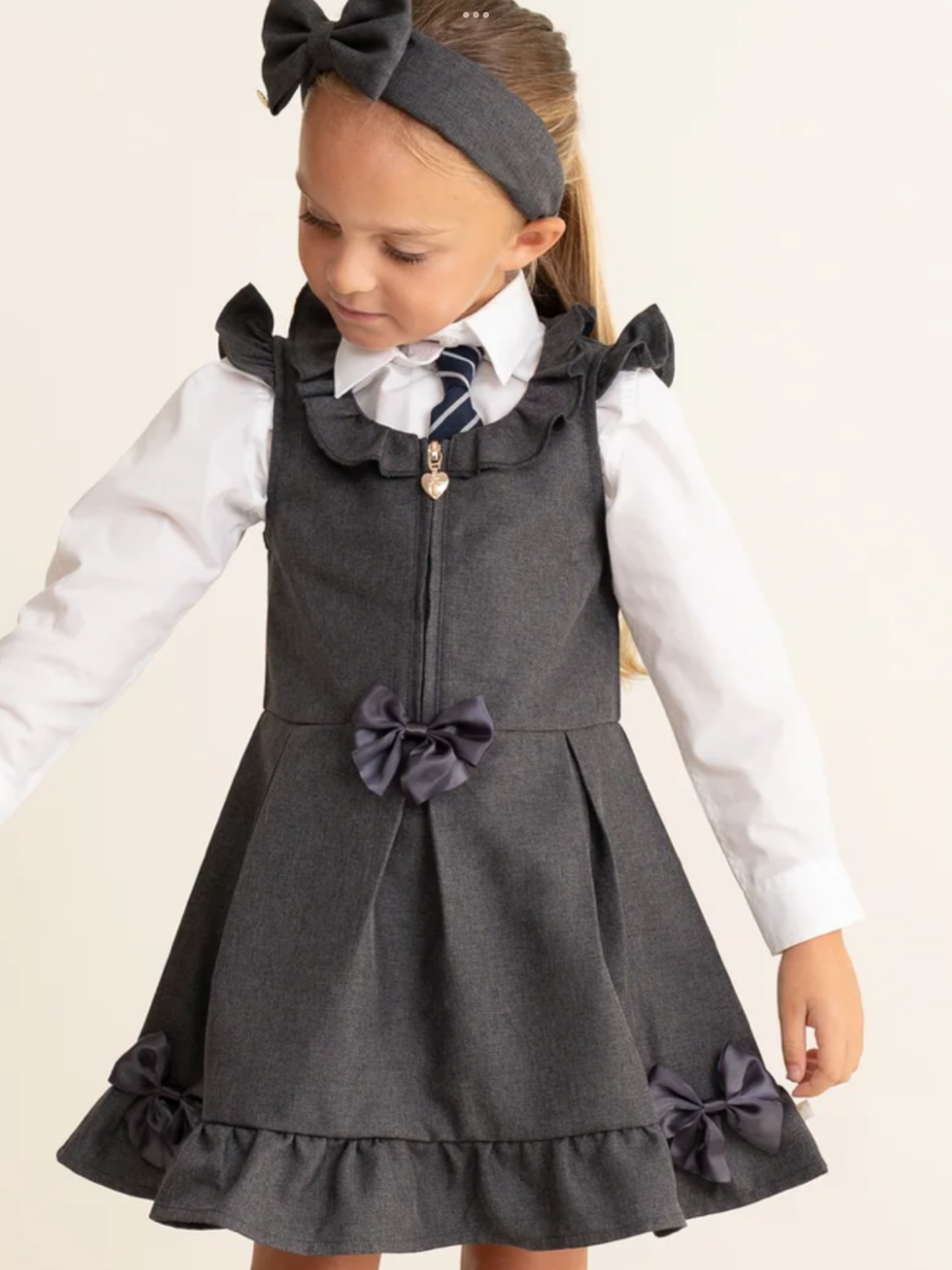 Caramelo kids Grey Zip Front Dress with Bow Details 0726788