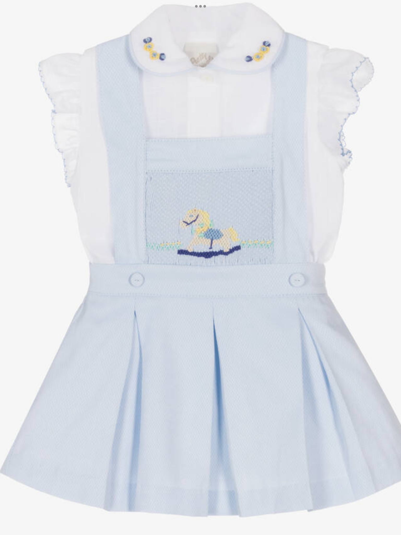 Pretty originals Girls White & Blue Smocked Skirt Set 0325208