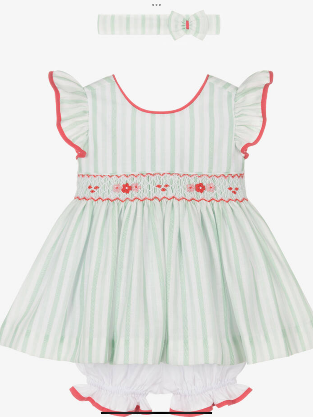 Pretty originals Girls Green & White Striped Dress Set 0325209