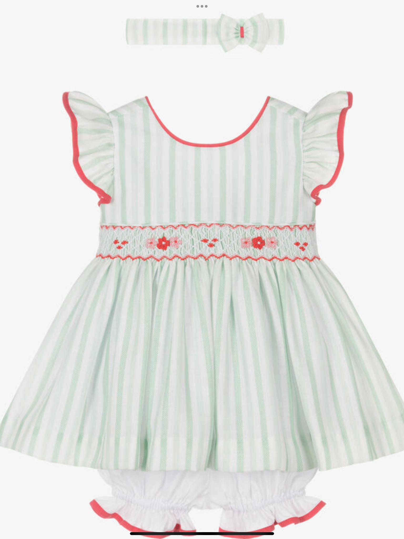Pretty originals Girls Green & White Striped Dress Set 0325209