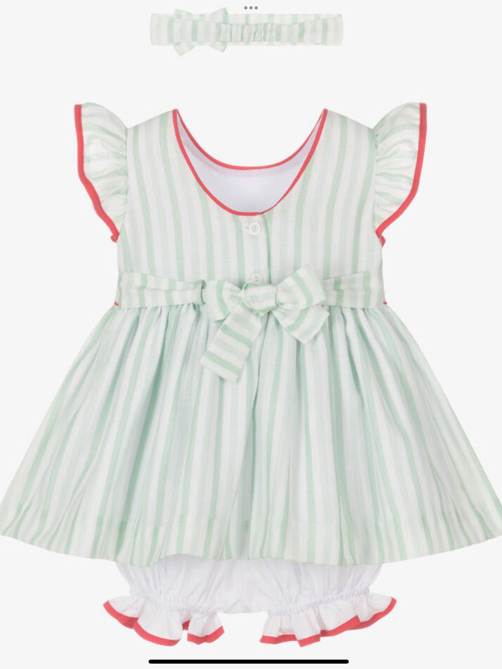 Pretty originals Girls Green & White Striped Dress Set 0325209