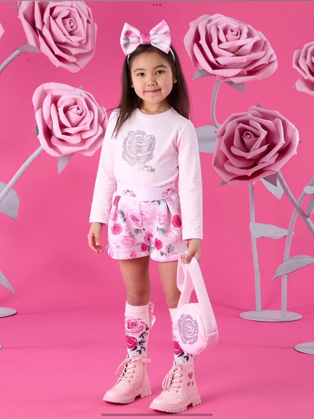 Pre order A Dee Winter Bloom Amaya Rose Print Shorts Set - Pale Pink 0726787