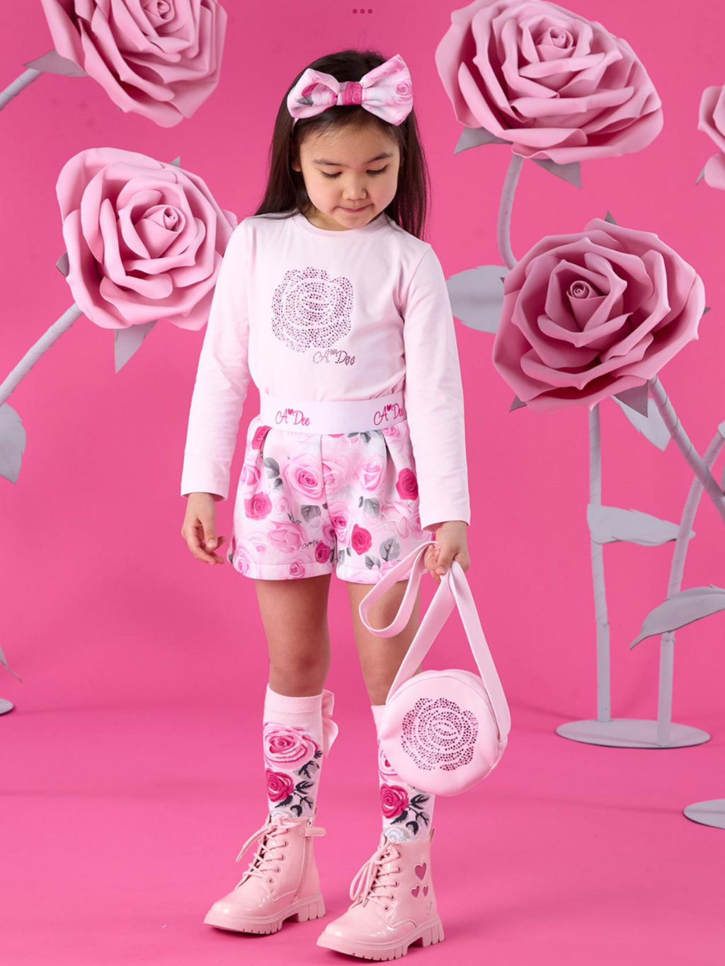 Pre order A Dee Winter Bloom Amaya Rose Print Shorts Set - Pale Pink 0726787
