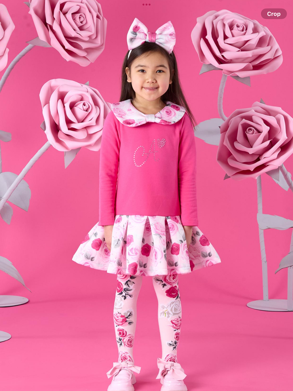 PRE ORDER A Dee Winter Bloom Aspen Rose Print Drop Waist Dress - Fuchsia 0726788
