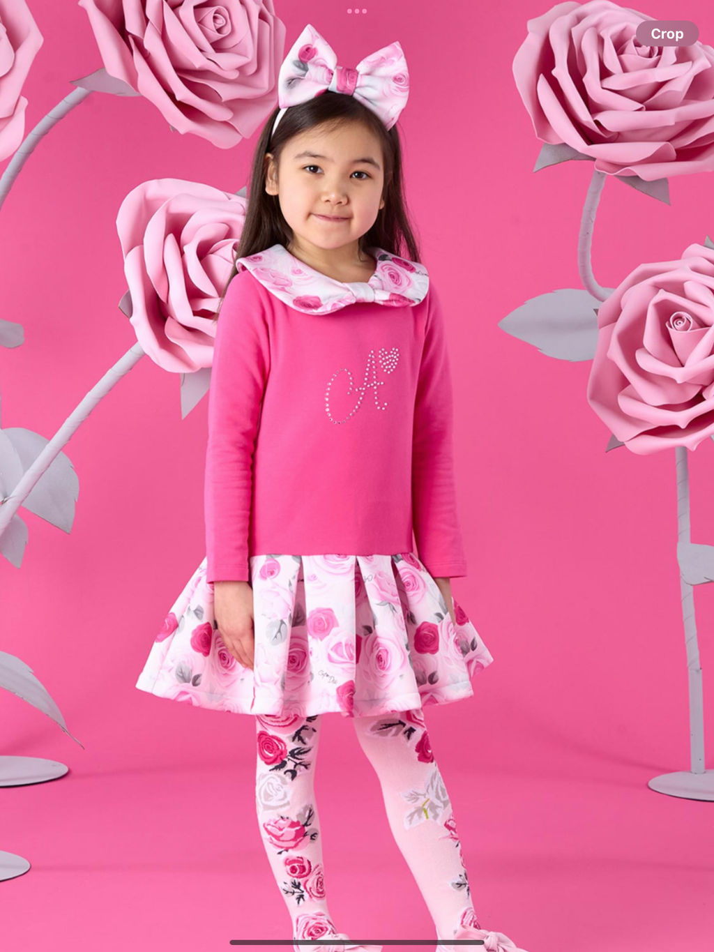PRE ORDER A Dee Winter Bloom Aspen Rose Print Drop Waist Dress - Fuchsia 0726788
