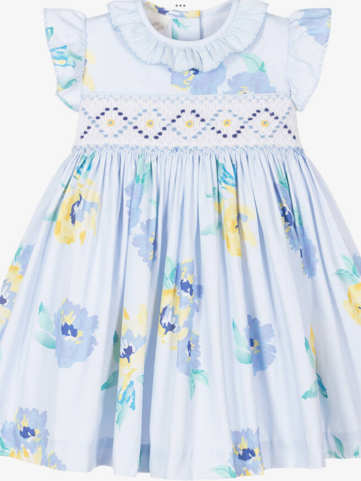 Pretty originals Girls Blue Cotton Floral Smocked Dress 0325212