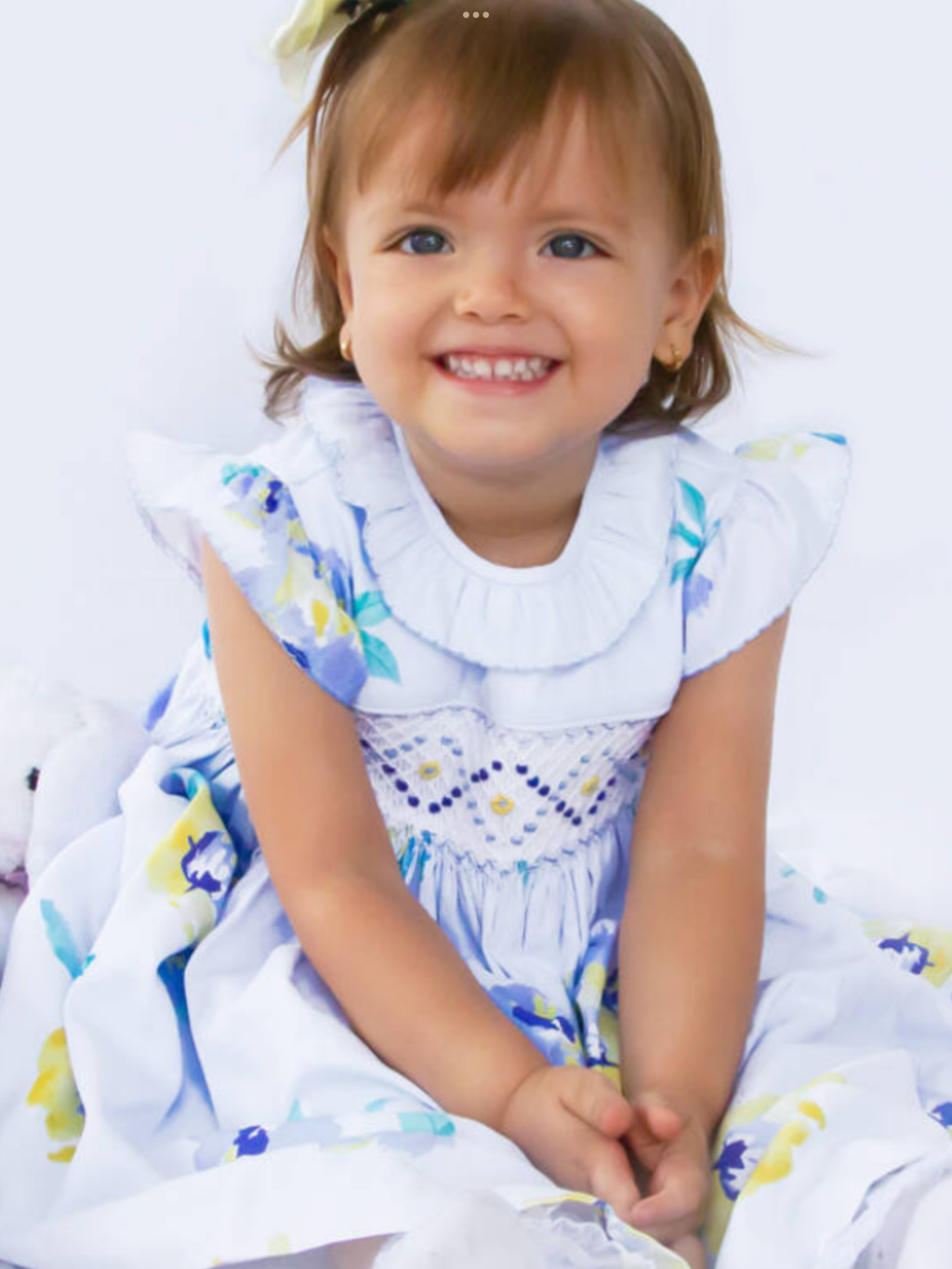 Pretty originals Girls Blue Cotton Floral Smocked Dress 0325212