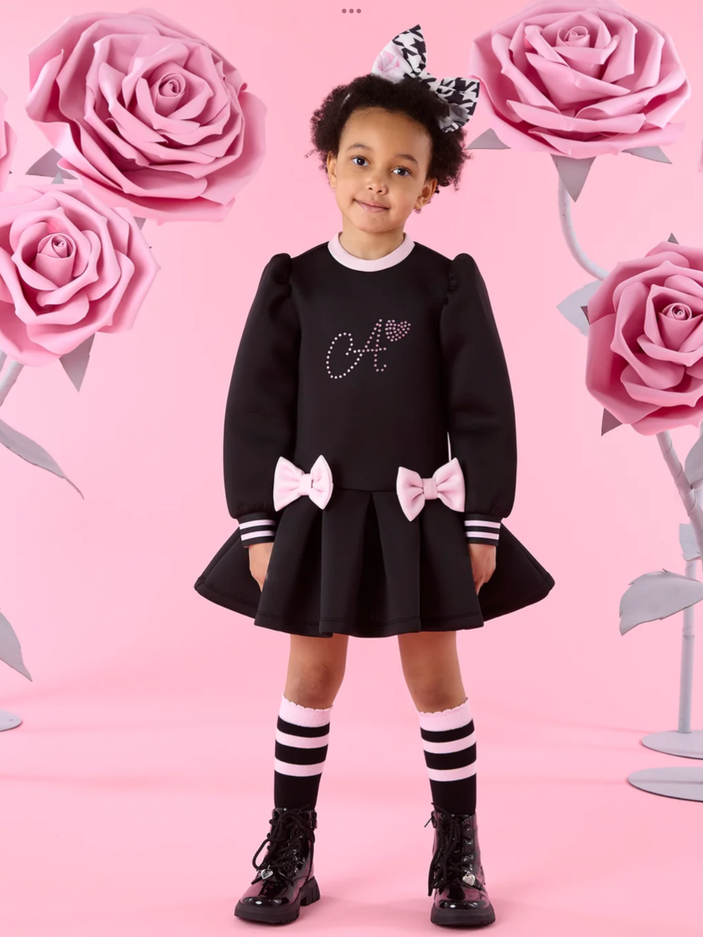 PRE ORDER ADee Girls Black Contrast Bow Dress Alivia 0726796