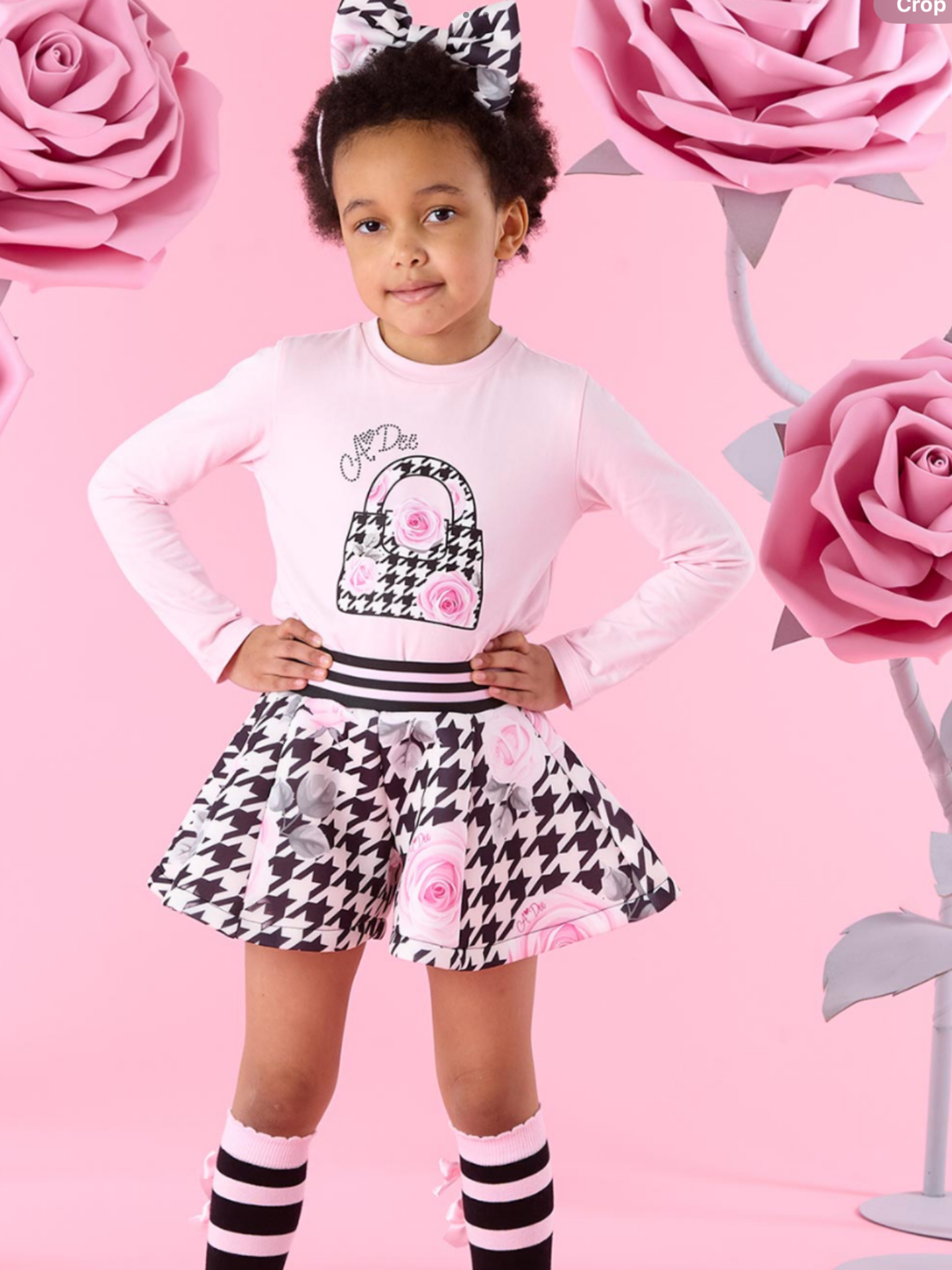PRE ORDER A Dee Winter Bloom Amy Houndstooth Print Short Set - Pale Pink 0726798