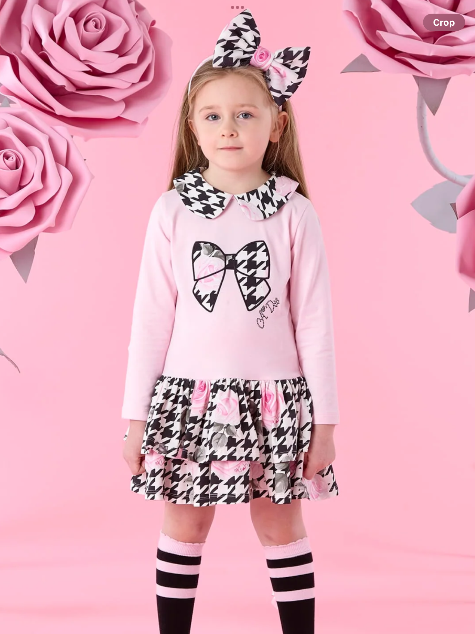 PRE ORDER A DEE Winter Bloom Adriana Houndstooth Drop Waist Dress - Pale Pink 0726799