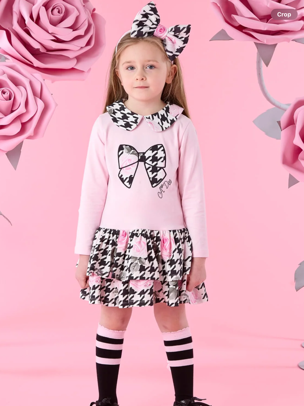 PRE ORDER A DEE Winter Bloom Adriana Houndstooth Drop Waist Dress - Pale Pink 0726799