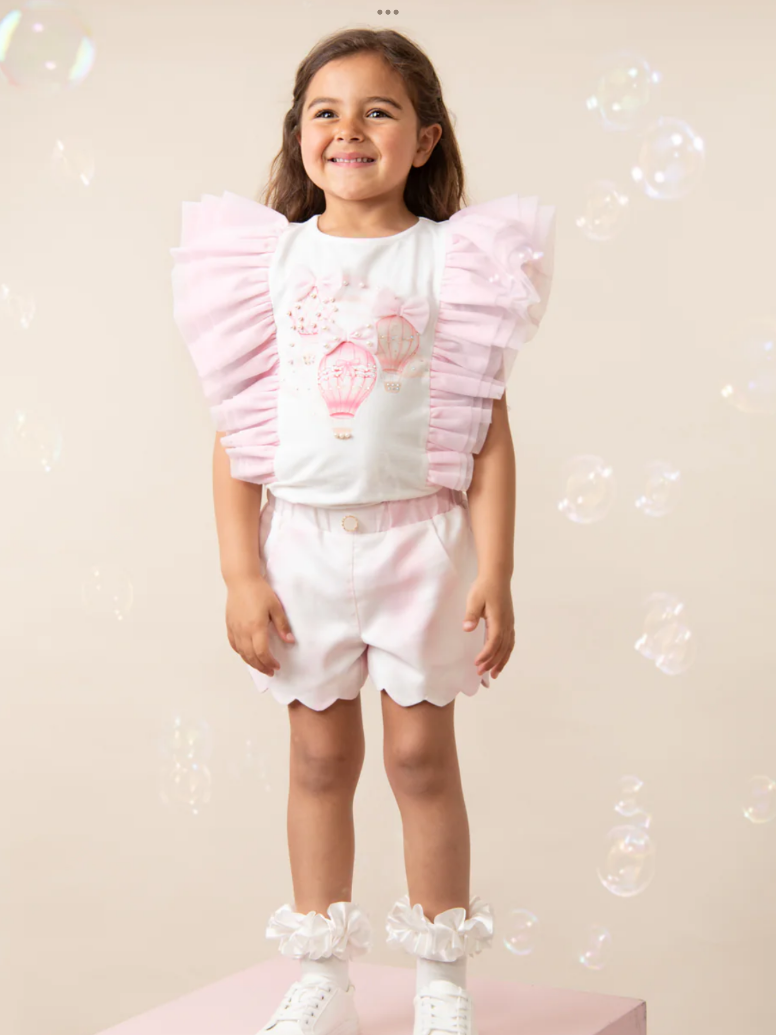 Fly Away Pink Scalloped Shorts Set with Ruffled Sleeves 0325221