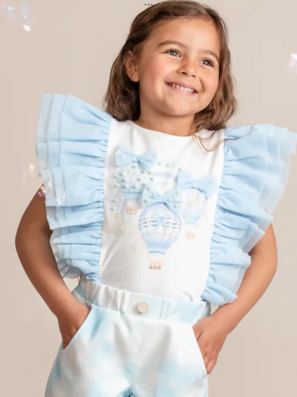 Fly Away Sky Blue Scalloped Shorts Set with Ruffled Sleeves 0325222