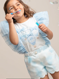 Fly Away Sky Blue Scalloped Shorts Set with Ruffled Sleeves 0325222