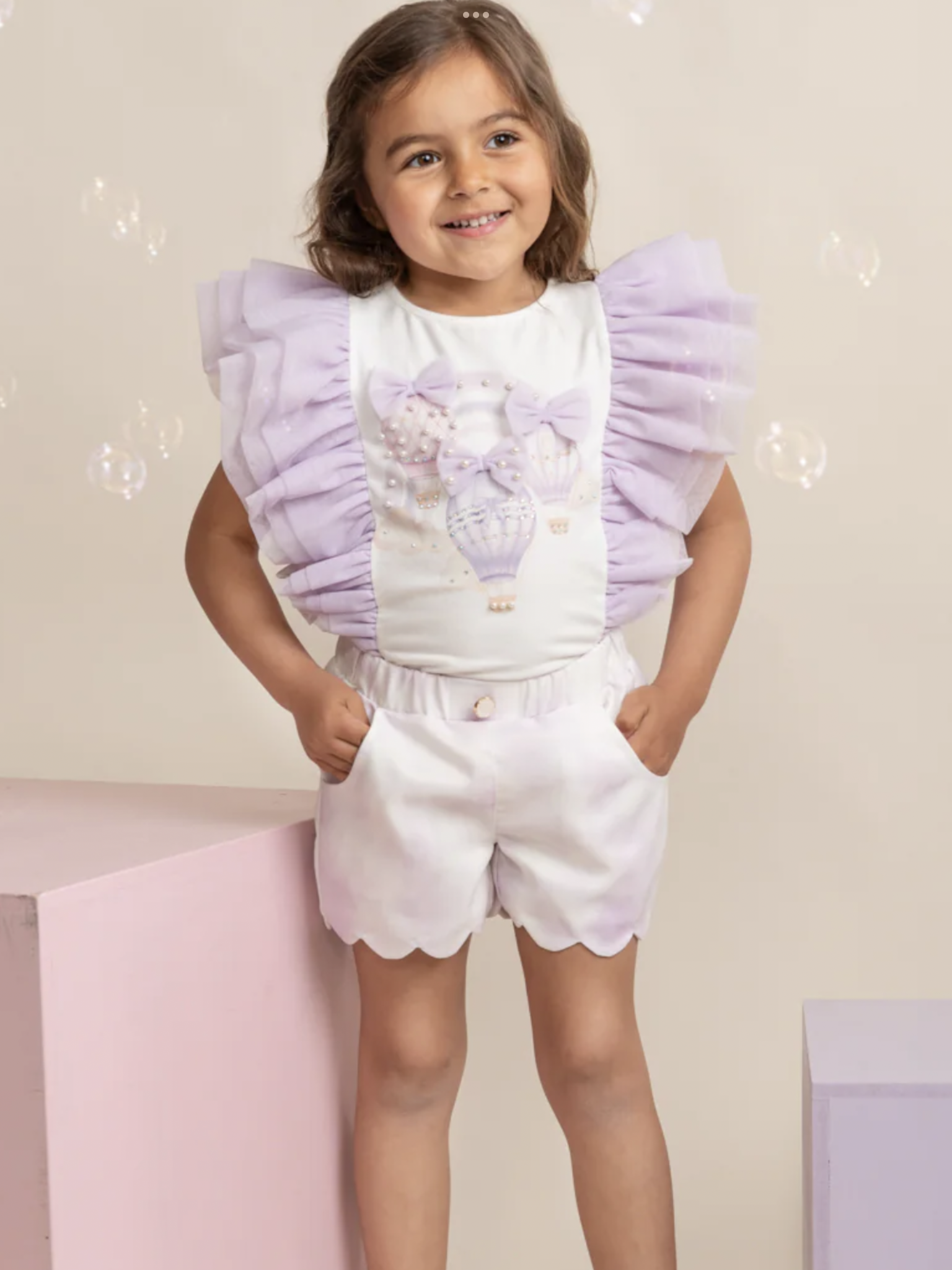 Caramelo kids Fly Away Lilac Scalloped Shorts Set with Ruffled Sleeves 0325223