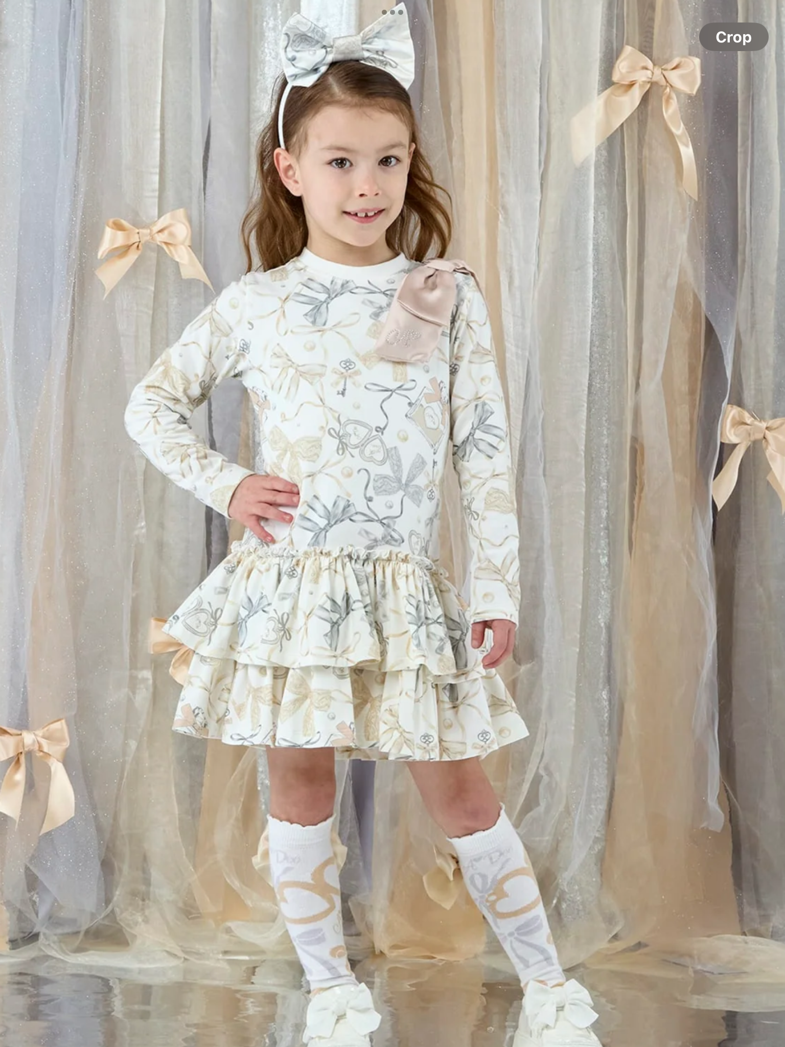 PRE ORDER A DEE Eau De A Dee Bailey Bow Print Jersey Dress - Snow White 0726807