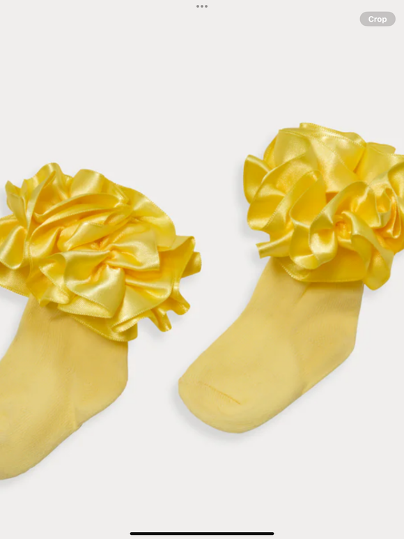 Lemon Satin Ruffle Ankle Socks   0225225
