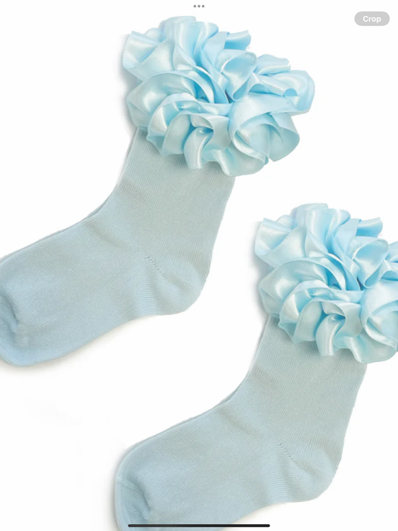 Sky Satin Ruffle Ankle Socks     0325227