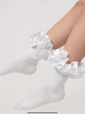 White Satin Ruffle Ankle Socks   0325229