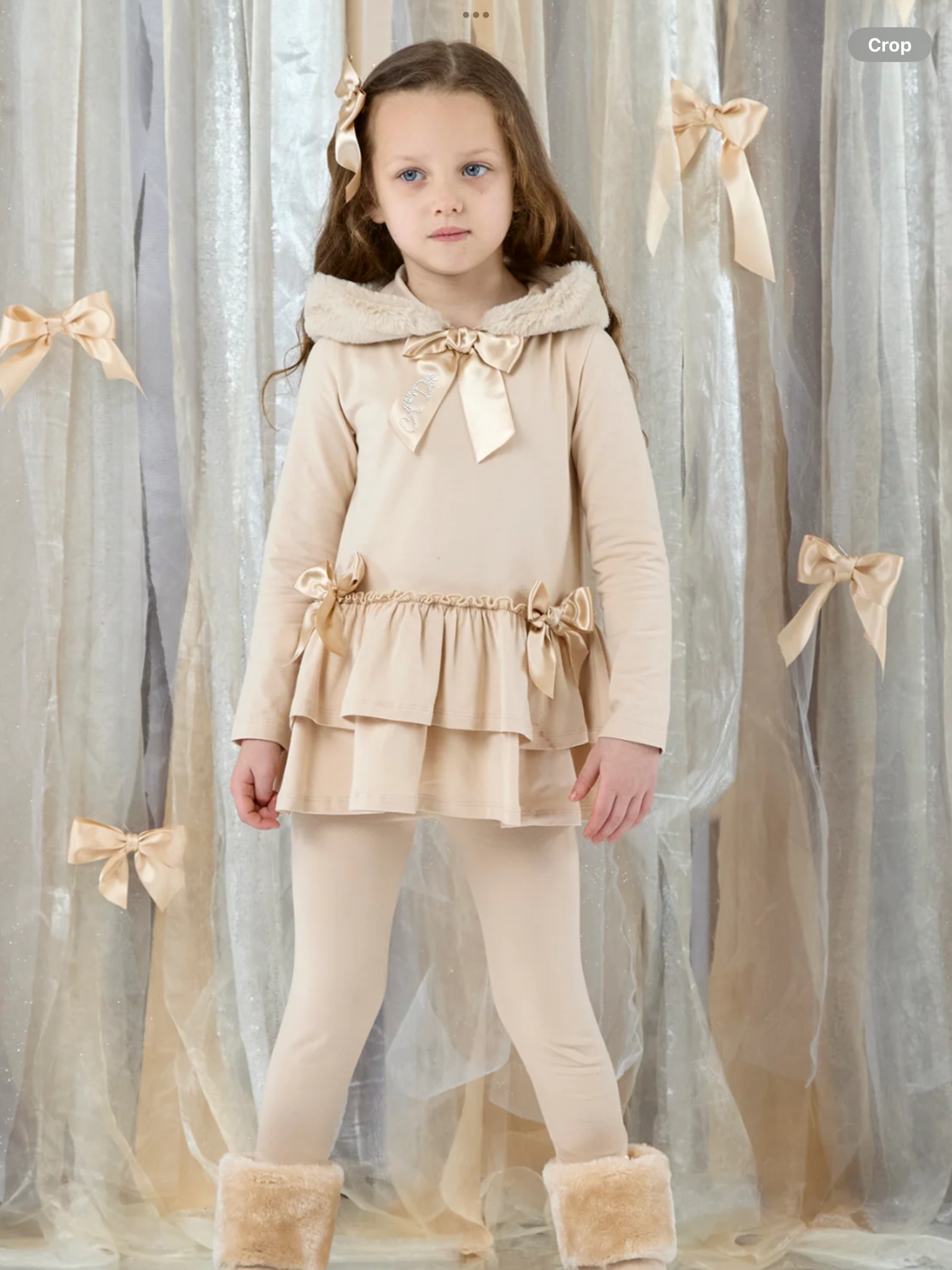 PRE ORDER  ADEE Girls Alina Stone Beige Fur Hood Legging Set  0726809