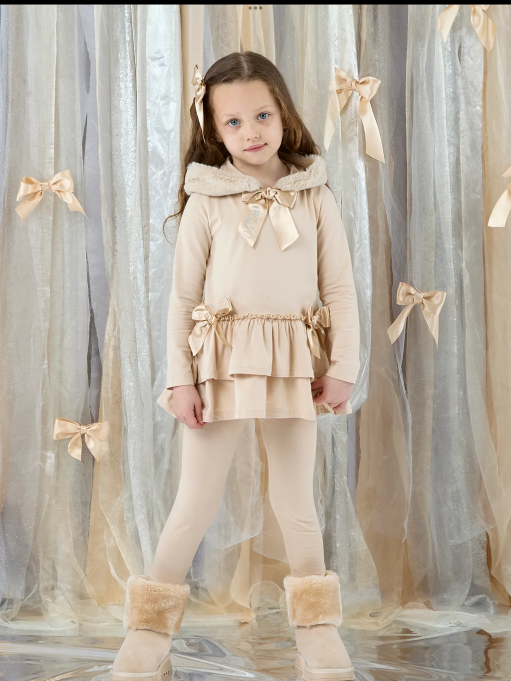 PRE ORDER  ADEE Girls Alina Stone Beige Fur Hood Legging Set  0726809