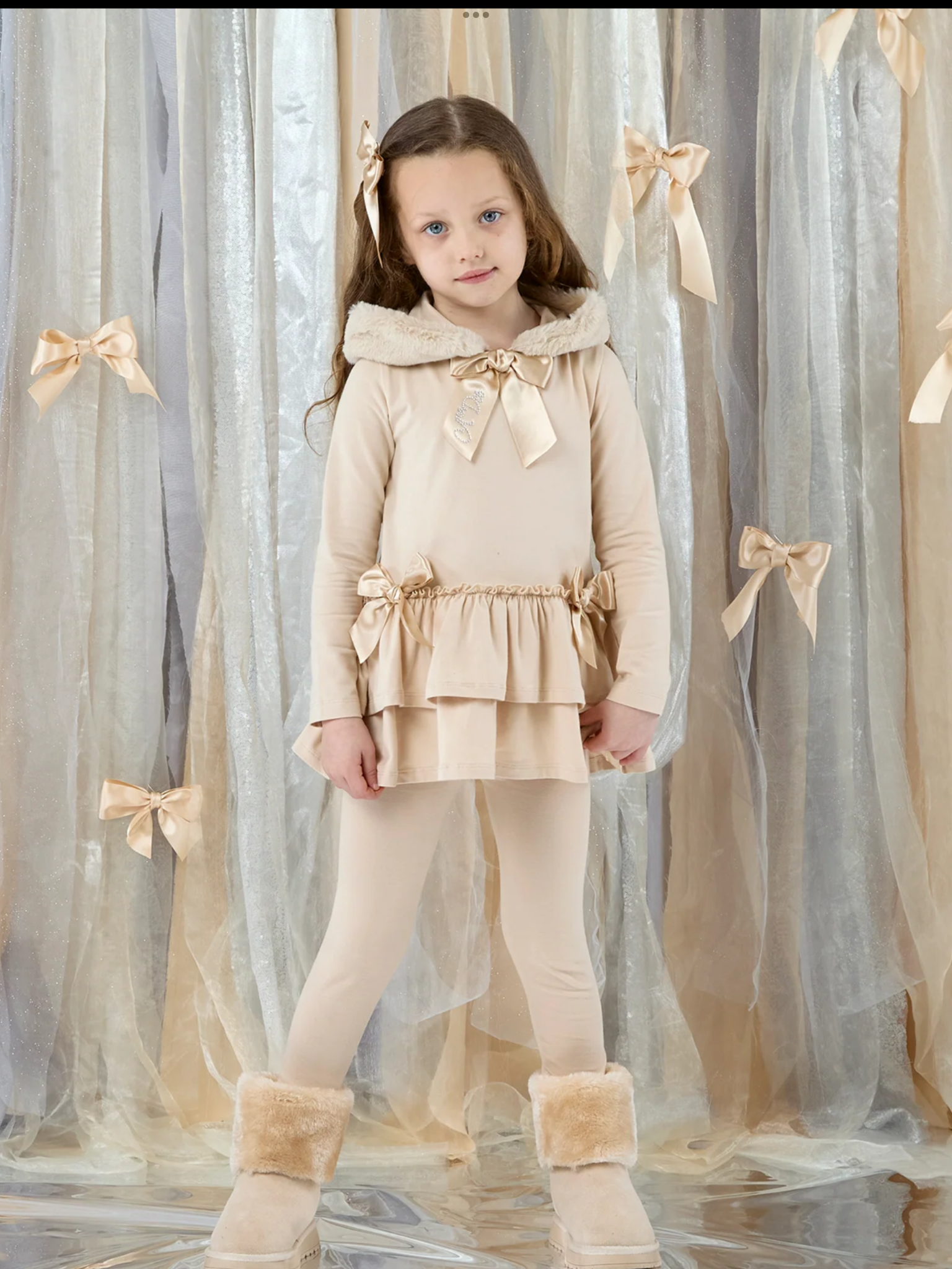 PRE ORDER  ADEE Girls Alina Stone Beige Fur Hood Legging Set  0726809