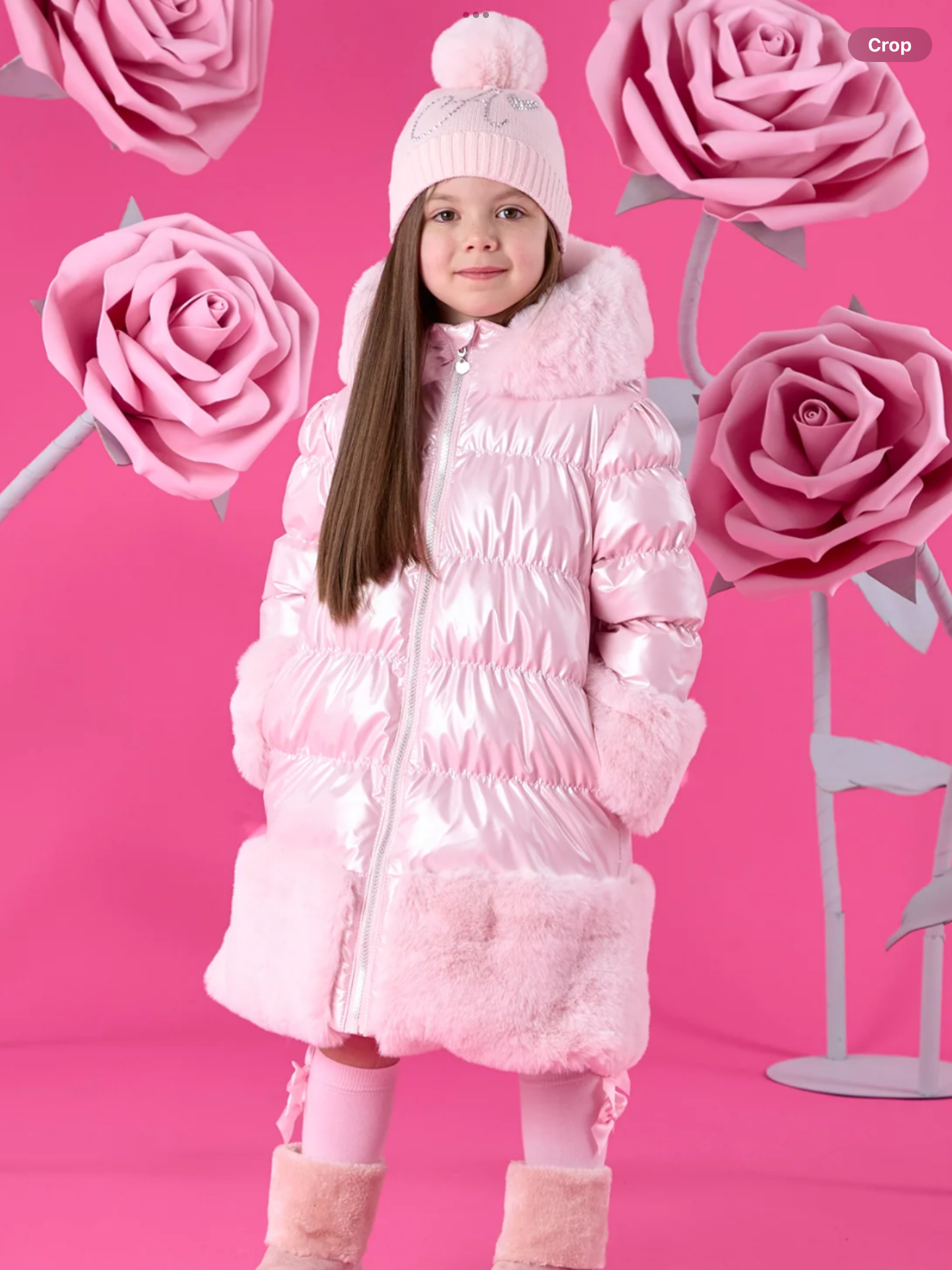 PREORDER A'Dee Girls Pale Pink Fur Trim Coat    0726812